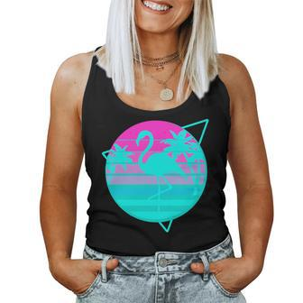 Flamingo In A Vintage 80S Beach With Palms Vaporwave Style Women Tank Top | Mazezy