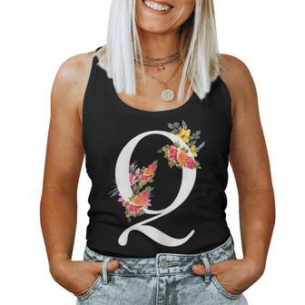Floral Alphabet Letter First Name With Q Flower Women Tank Top | Mazezy
