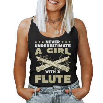 Flutist Women Funny Never Underestimate A Girl With A Flute Women Tank Top Basic Casual Daily Weekend Graphic - Seseable