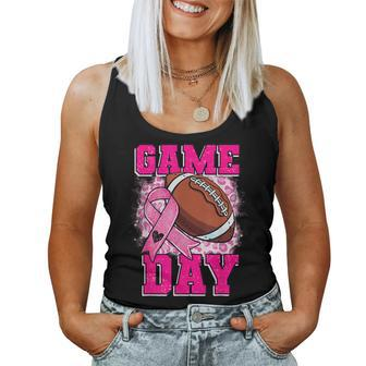 Football Game Day Pink Ribbon Breast Cancer Awareness Mom Women Tank Top - Seseable