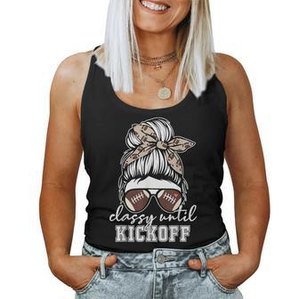 Football Girl Classy Until Kickoff Messy Bun Game Day Vibes Women Tank Top - Monsterry