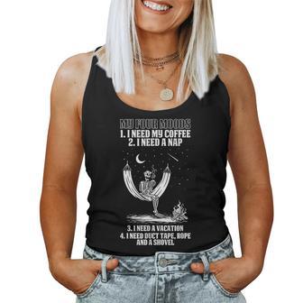 My Four Moods Halloween Costume Skeleton Drinking Coffee Women Tank Top - Seseable