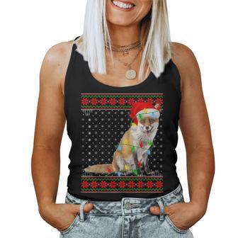 Fox Lights Xmas Ugly Sweater Santa Fox Christmas Women Tank Top - Seseable