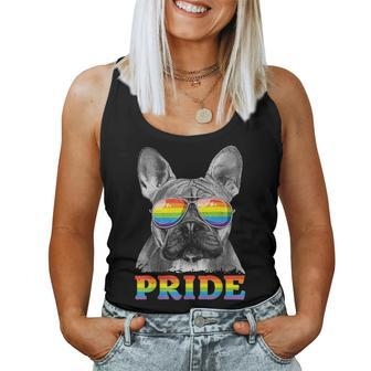 French Bulldog Gay Pride Lgbt Rainbow Flag Sunglasses Lgbtq Women Tank Top | Mazezy