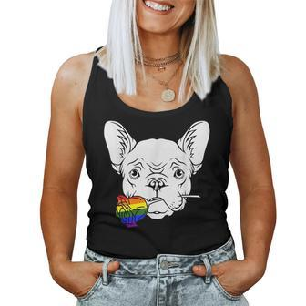 French Bulldog Gay Pride Rose Lgbt-Q Rainbow Frenchie Dog Women Tank Top | Mazezy