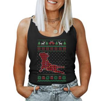 Frenchie Red Plaid Buffalo Ugly Christmas Sweater Women Tank Top | Mazezy