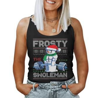 Frosty The Swoleman Ugly Christmas Sweater Snowman Gym Women Tank Top - Seseable