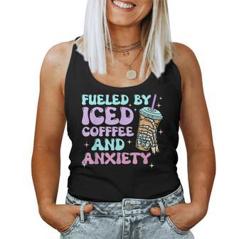 Fueled By Iced Coffee And Anxiety Retro Coffee Lover Women Tank Top - Seseable