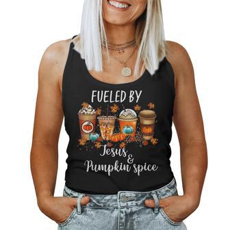 Fueled By Pumpkin Spice & Jesus Coffee Lover Fall Season For Coffee Lovers Women Tank Top | Mazezy