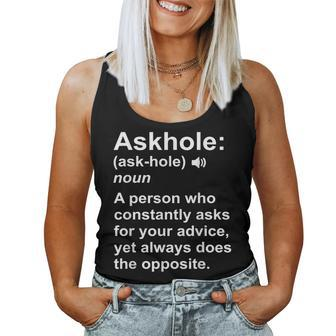 Askhole Definition Dictionary Word Gag Sarcastic Women Tank Top | Mazezy