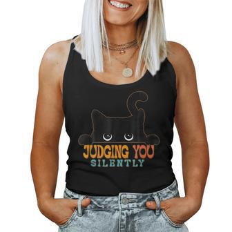 Funny Black Cat Judging You Silently Sarcastic Cat Women Tank Top Weekend Graphic - Monsterry UK
