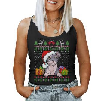 Cat Lover Cute Eagean Santa Hat Ugly Christmas Sweater Women Tank Top - Monsterry