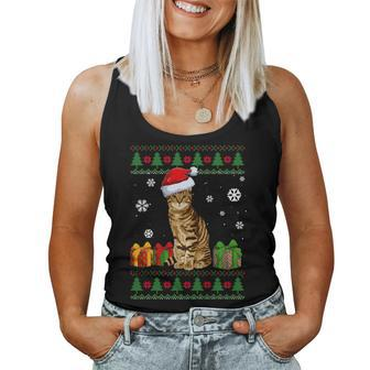 Cat Lovers Cute Cat Santa Hat Ugly Christmas Sweater Women Tank Top - Seseable
