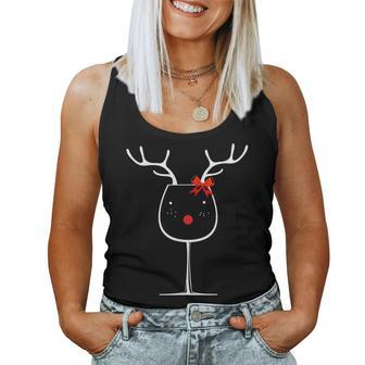 Christmas Christmas Reindeer Glass Of Wine Women Tank Top | Mazezy