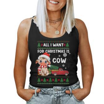 Cow Lovers Cute Cow Santa Hat Ugly Christmas Sweater Women Tank Top | Mazezy