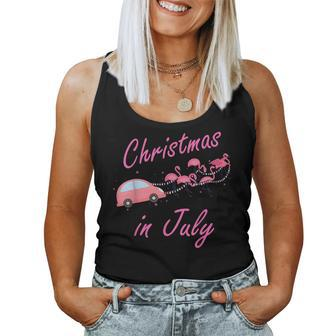 Funny Cute Flamingo Pink Camping Car Christmas In July Women Tank Top Weekend Graphic - Seseable