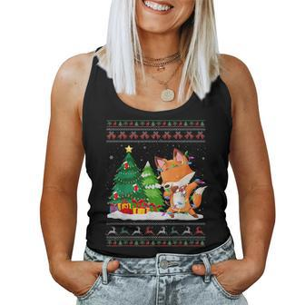 Dabbing Fox Lovers Santa Hat Ugly Christmas Sweater Women Tank Top - Seseable