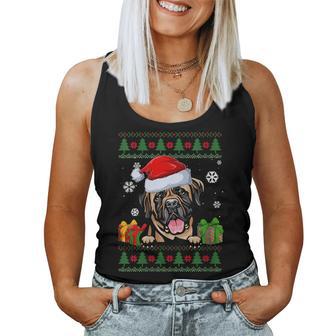 Dog Bull Mastiff Santa Hat Ugly Christmas Sweater Women Tank Top - Monsterry