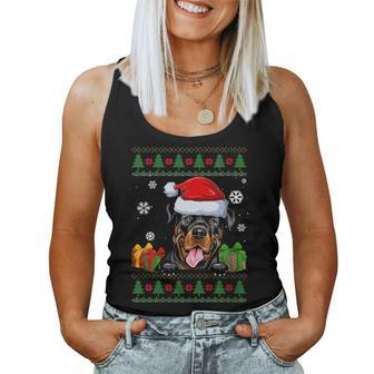 Dog Lovers Rottweiler Santa Hat Ugly Christmas Sweater Women Tank Top - Monsterry DE