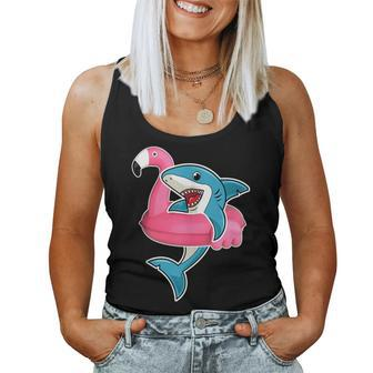 Funny Flamingo Float Summer Shark Floating Women Tank Top Weekend Graphic - Monsterry