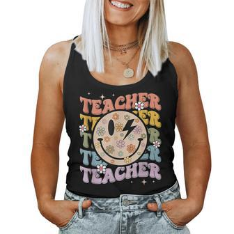 Funny Hippie Face Teacher Back To School Teachers Day Women Tank Top Weekend Graphic - Thegiftio UK