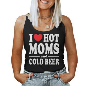 Funny I Love Heart Hot Moms And Cold Beer   Women Tank Top Basic Casual Daily Weekend Graphic
