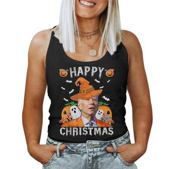 Joe Biden Happy Halloween Happy Christmas Saying Women Tank Top - Monsterry