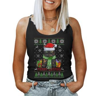 Merry Catmas Tortoiseshell Cat Ugly Christmas Sweater Women Tank Top | Mazezy