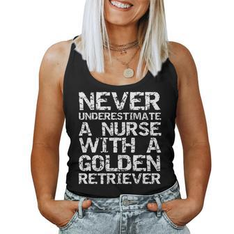 Funny Never Underestimate A Nurse With A Golden Retriever Women Tank Top Basic Casual Daily Weekend Graphic - Seseable