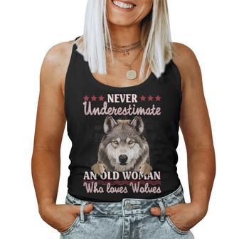 Funny Never Underestimate An Old Woman Who Loves Wolves Gift For Womens Women Tank Top Basic Casual Daily Weekend Graphic - Seseable