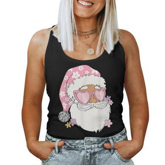 Pink Santa Retro Groovy Funky Disco Christmas Floral Women Tank Top - Monsterry