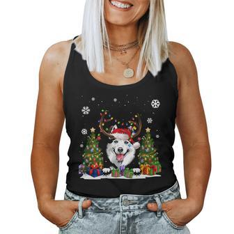 Siberian Husky Dog Santa Hat Ugly Christmas Sweater Women Tank Top - Monsterry DE