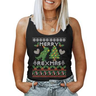 T-Rex Ugly Christmas Sweater Merry Rexmas Family Women Tank Top | Mazezy UK