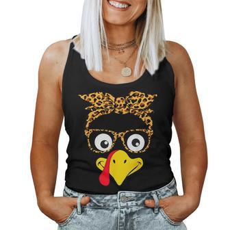 Thanksgiving Turkey Face Leopard Print Glasses Women Women Tank Top - Thegiftio UK