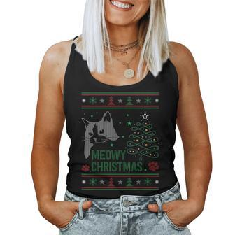 Ugly Christmas Sweater Meowy Catmas Merry Catmas Xmas Women Tank Top - Seseable