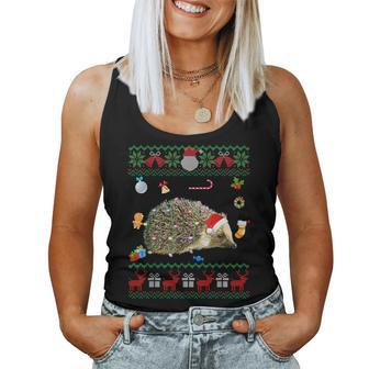 Ugly Xmas Sweater Animals Lights Christmas Hedgehog Women Tank Top - Seseable
