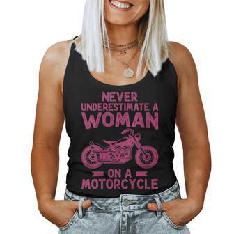 Never Underestimate A Woman On A Motorcycle Women Tank Top - Thegiftio UK