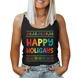 Gay Christmas Lgbt Happy Holigays Ugly Rainbow Party Women Tank Top - Monsterry