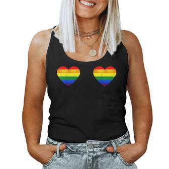 Gay Les Pride Rainbow Heart Bra Boobs Lgbt Pride Month Idea Women Tank Top | Mazezy