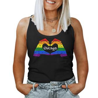 Gay Pride Chicago Rainbow Hands Heart Chicago Gay Pride Women Tank Top | Mazezy