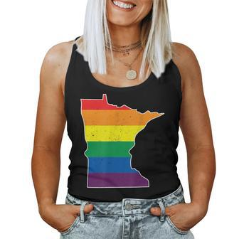 Gay Pride Flag - Minnesota State Map - Rainbow Stripes Women Tank Top | Mazezy