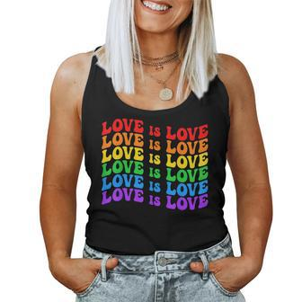 Gay Pride March Rainbow Lgbt Equality Groovy Love Is Love Women Tank Top | Mazezy