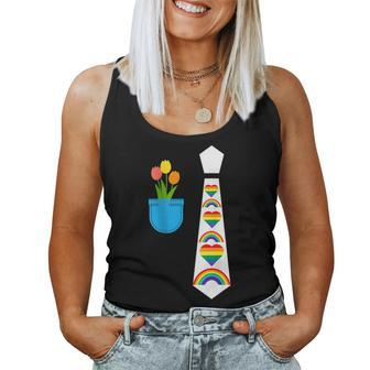 Gay Pride Parade Little Rainbows Tie Tux Costume With Tulips Women Tank Top | Mazezy