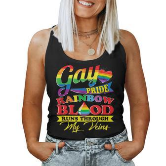 Gay Pride Rainbow Blood Runs Through My Veins Women Tank Top - Seseable