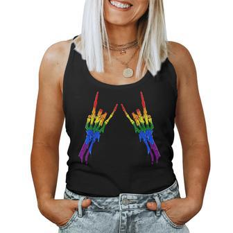 Gay Pride Rainbow Flag Devil Horn Skeleton Subtle Lgbtq Women Tank Top Basic Casual Daily Weekend Graphic - Seseable
