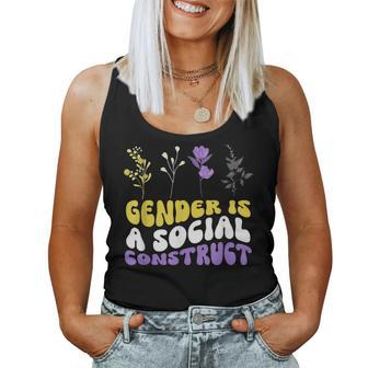 Gender Is A Social Construct Floral Lgbtq Month Flag Women Tank Top | Mazezy