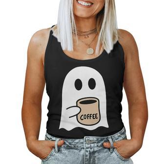Ghost Drinking Coffee Funny Halloween Costume Coffee Lover Women Tank Top Weekend Graphic - Thegiftio UK
