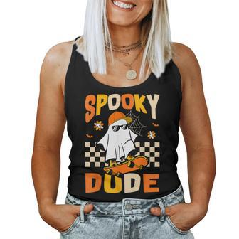 Ghost Skateboard Spooky Dude Groovy Halloween Boo Boys Women Tank Top - Monsterry DE