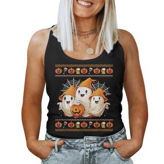Ghost Ugly Sweater Halloween Christmas Sweater For Women Tank Top - Seseable