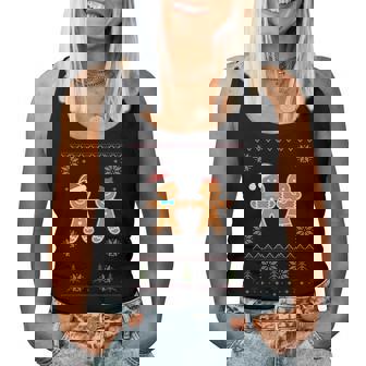 Gingerbread Man & Girl Ugly Sweater Christmas Women Tank Top | Mazezy